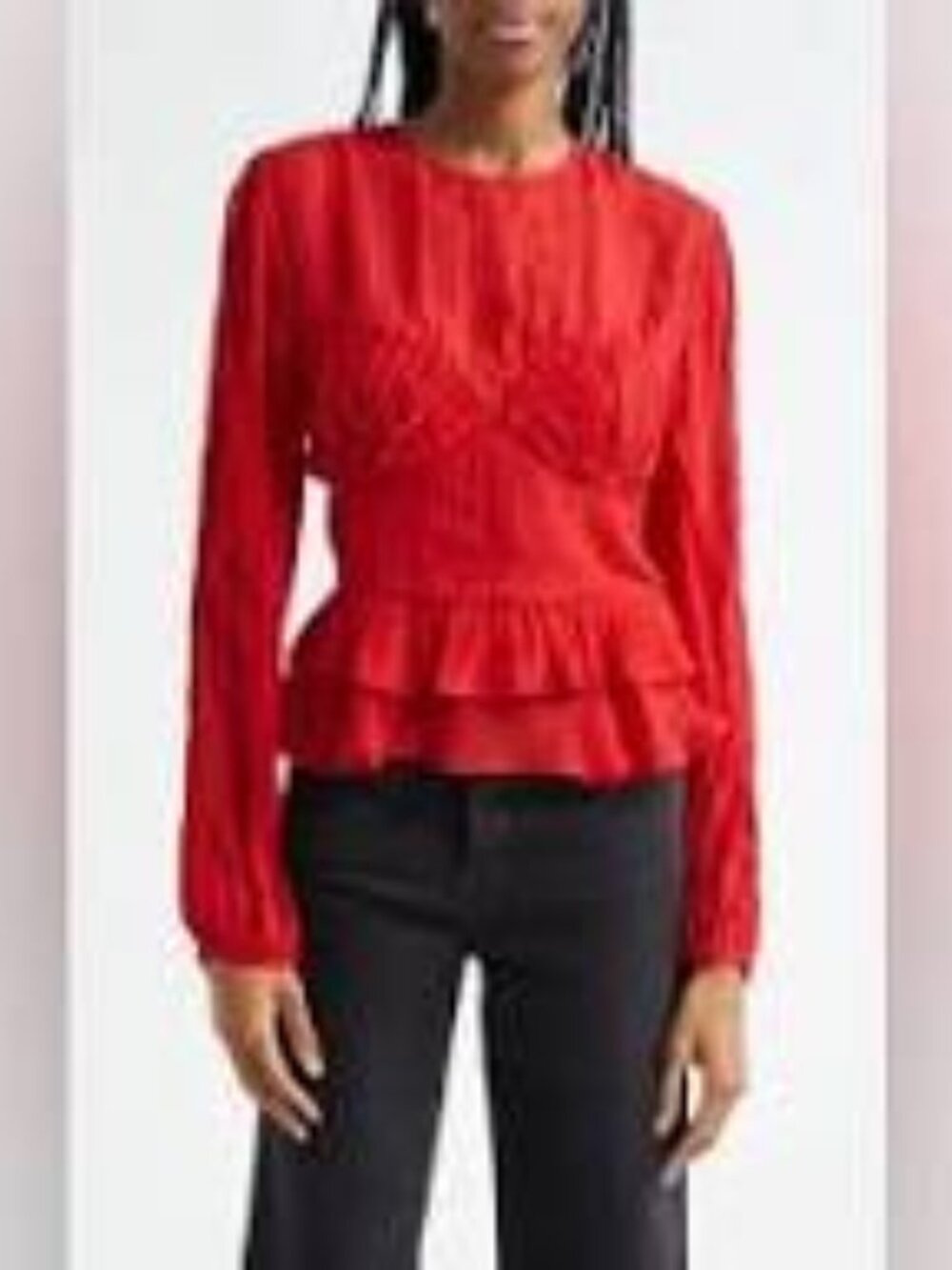 FARM RIO Red Ruffled Pleated Soutache Trim Peplum Blouse NWT Sz Large